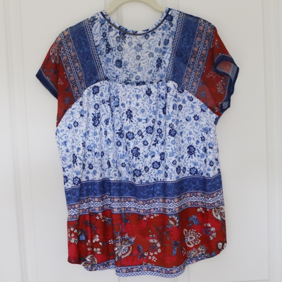 NEW Style & Co Red and Blue Floral Pattern Top PL - Picture 2 of 6